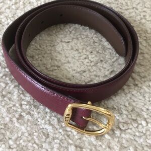 RALPH LAUREN/VINTAGE”BURGUNDY”CLASSIC BELTw GOLD LOGO BUCKLE/NEW